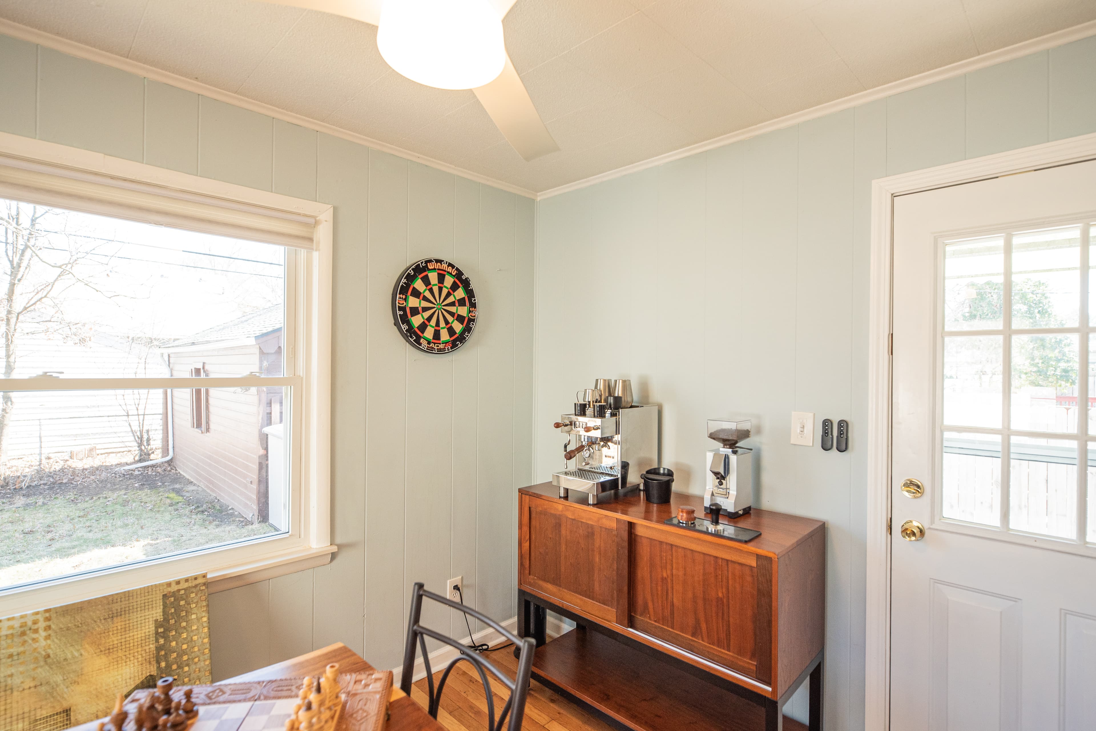 Coffee Bar and Chess Setup